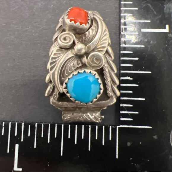 Vintage Watch Band Tips Extenders Sterling Silver Coral Turquoise Southwest - Picture 6 of 6